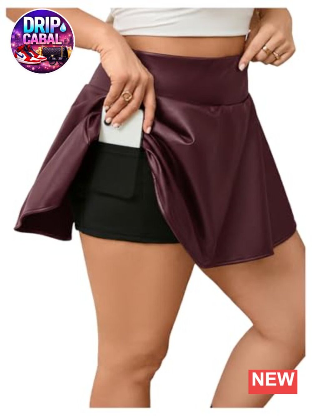 Plus Size Faux Leather Skort High Waist Ruffle Hem A-Line Mini